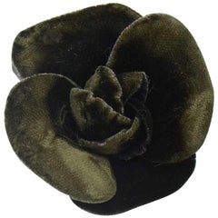 Chanel Dark Green Velvet Camellia  Flower Brooch