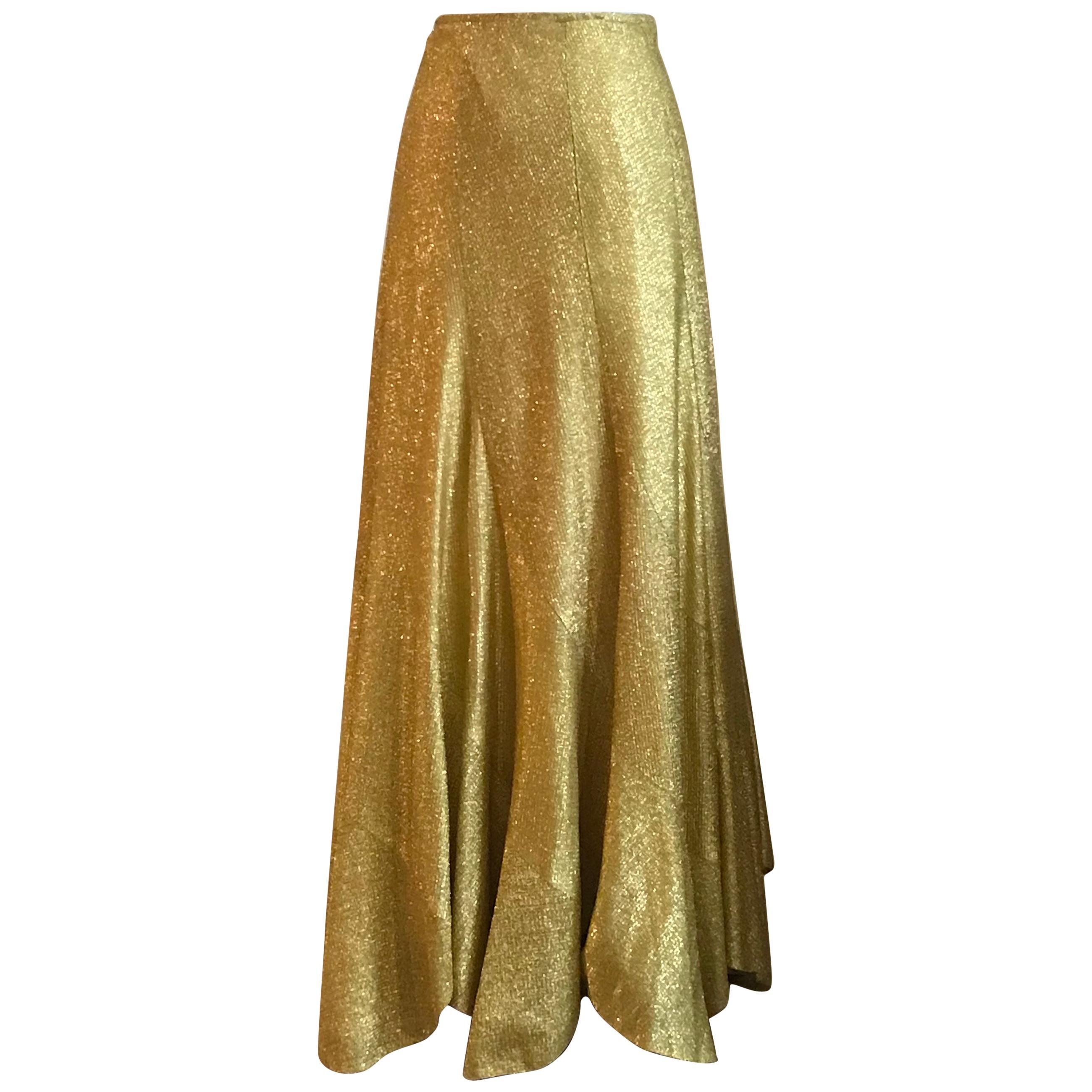 Beverly Paige Vintage Metallic Gold Lurex Maxi Skirt, 1970s 