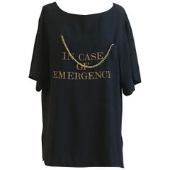 Moschino 1980s In Case of Emergency Gold Whistle Top in Navy Blue