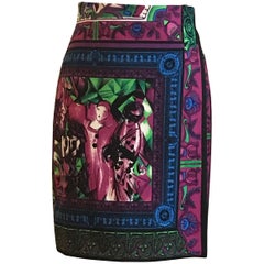 Gianni Versace Vintage 1990s Multicolor Atelier Masquerade Print Skirt 