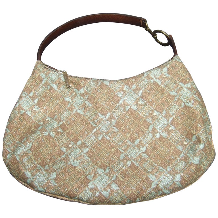 Roberto Cavalli Italian Cloth Print Leather Trim Handbag Circa 1990s at