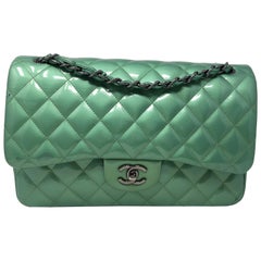 Chanel Green Menthe Patent Jumbo double flap bag
