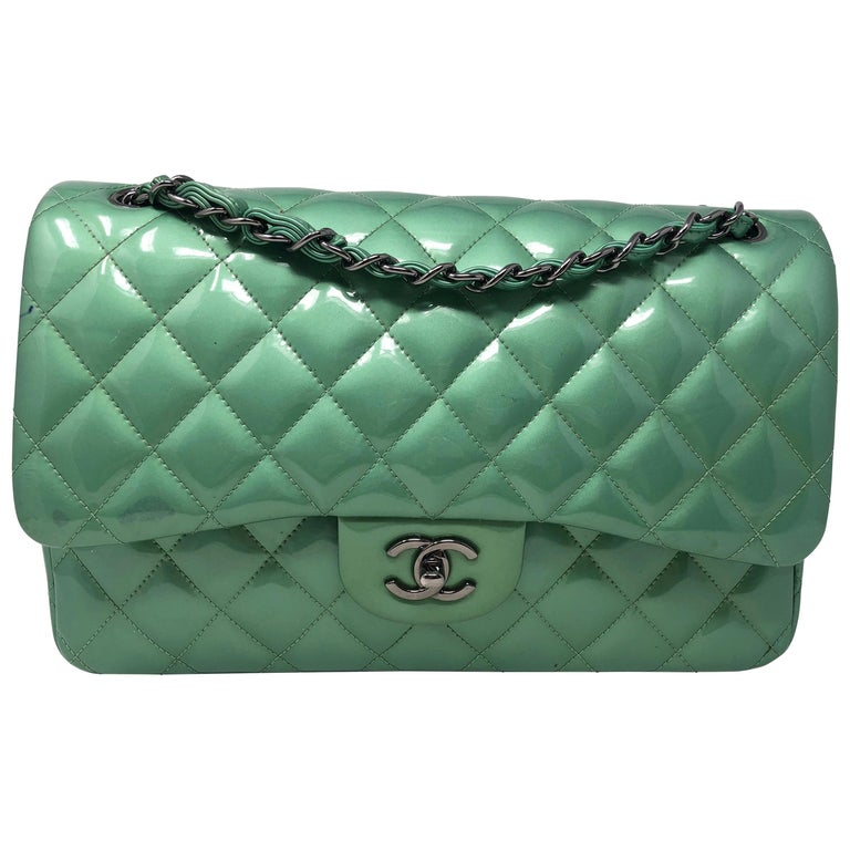 Chanel Green Menthe Patent Jumbo double flap bag at 1stDibs