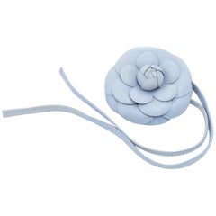 Vintage Chanel Light Blue  Lambskin Leather Camellia Flower Choker / Bracelet