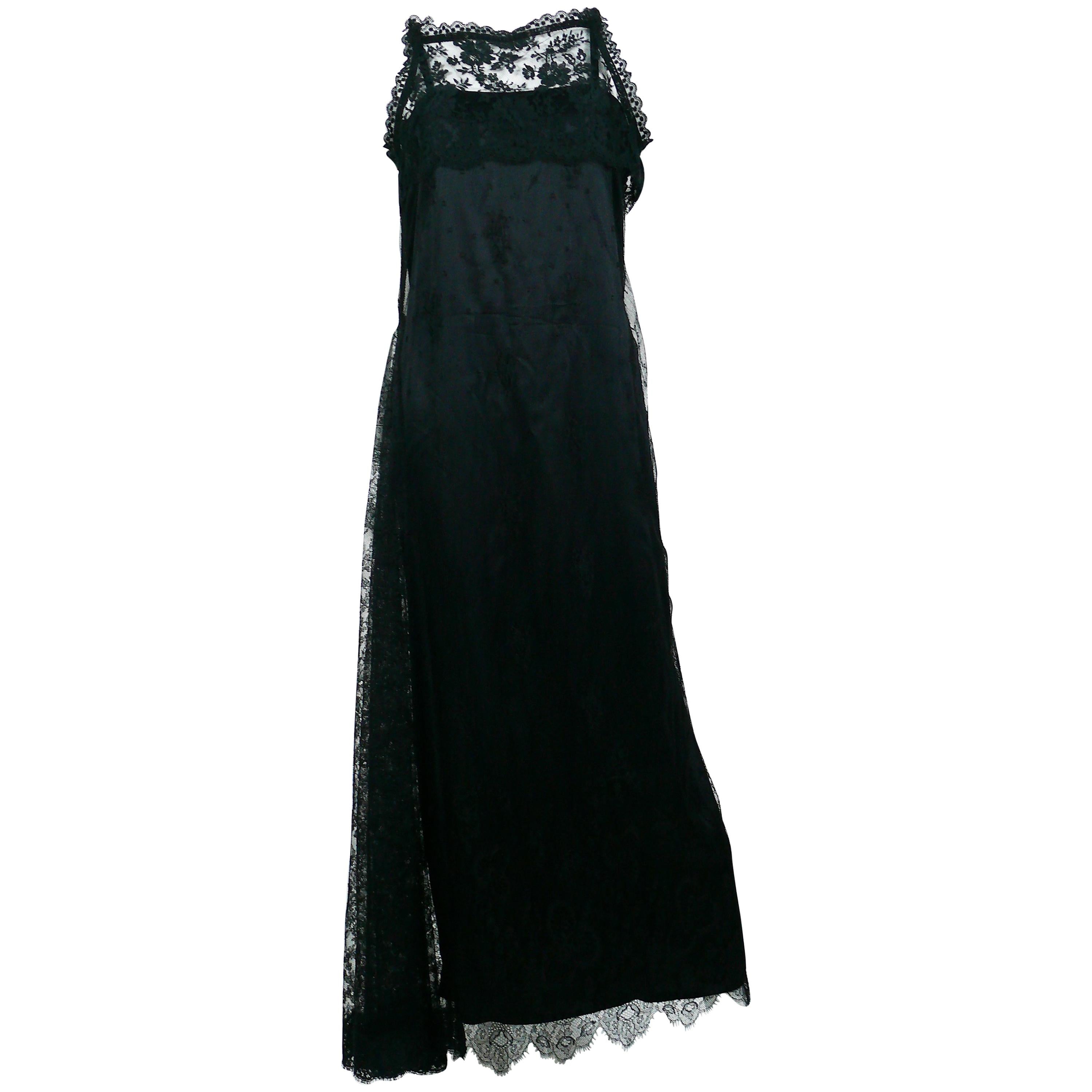 Christian Lacroix Vintage Black Lace Maxi Dress, 1990s  For Sale