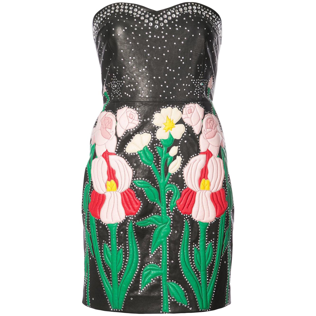 Gucci Strapless Embroidered Leather Mini Dress at 1stDibs | gucci 