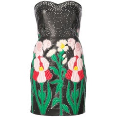Gucci Strapless Embroidered Leather Mini Dress