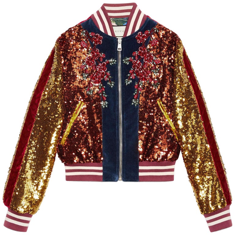 gucci men's blue sequin bomber jacket