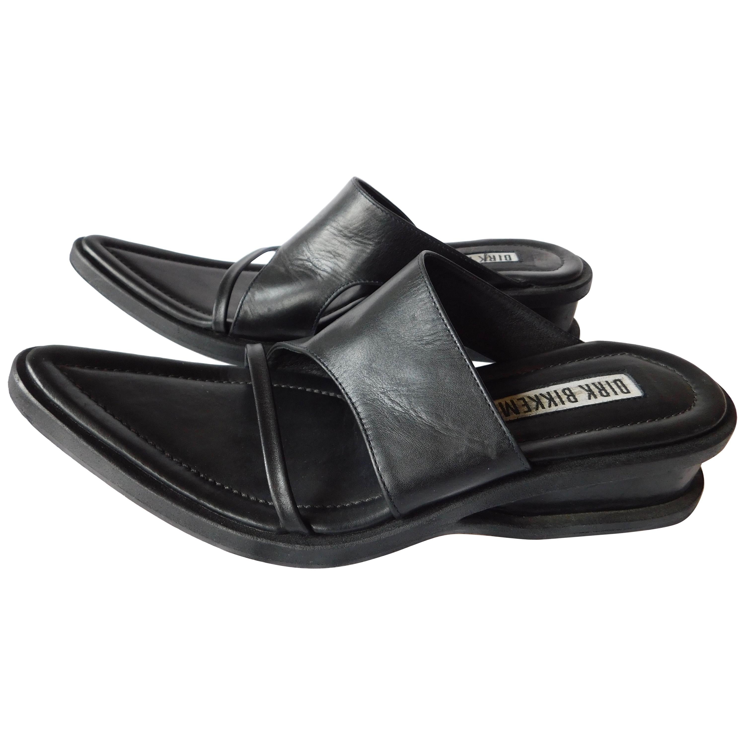 Dirk Bikkembergs Black Leather Pointy Toe Sandals 