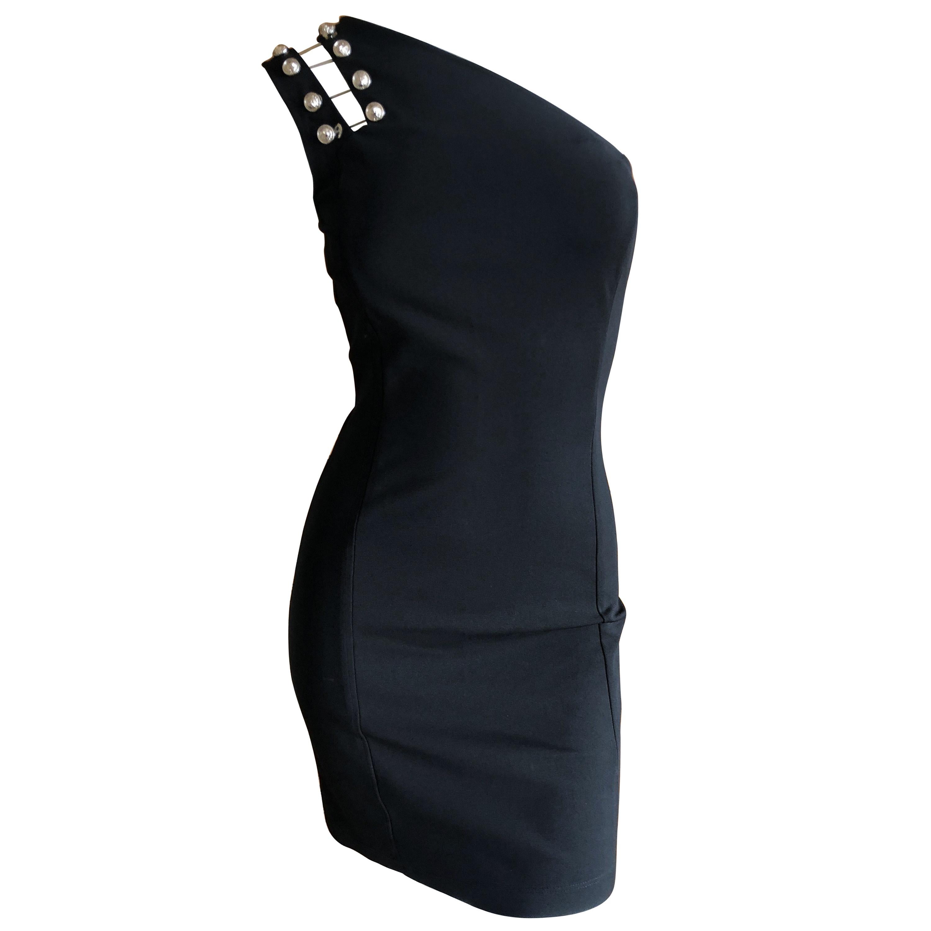 Versus by Versace Black Stretch Cocktail Dress with Shoulder Embellishment  For Sale