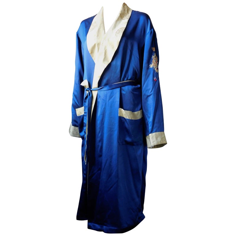 Vintage Blue and Gold Silk Robe with Dragon Embroidery at 1stDibs ...