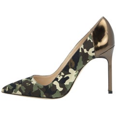 Manolo Blahnik Satin Camo and Bronze Metallic Pump