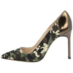 Manolo Blahnik Satin Camo and Bronze Metallic Pump 