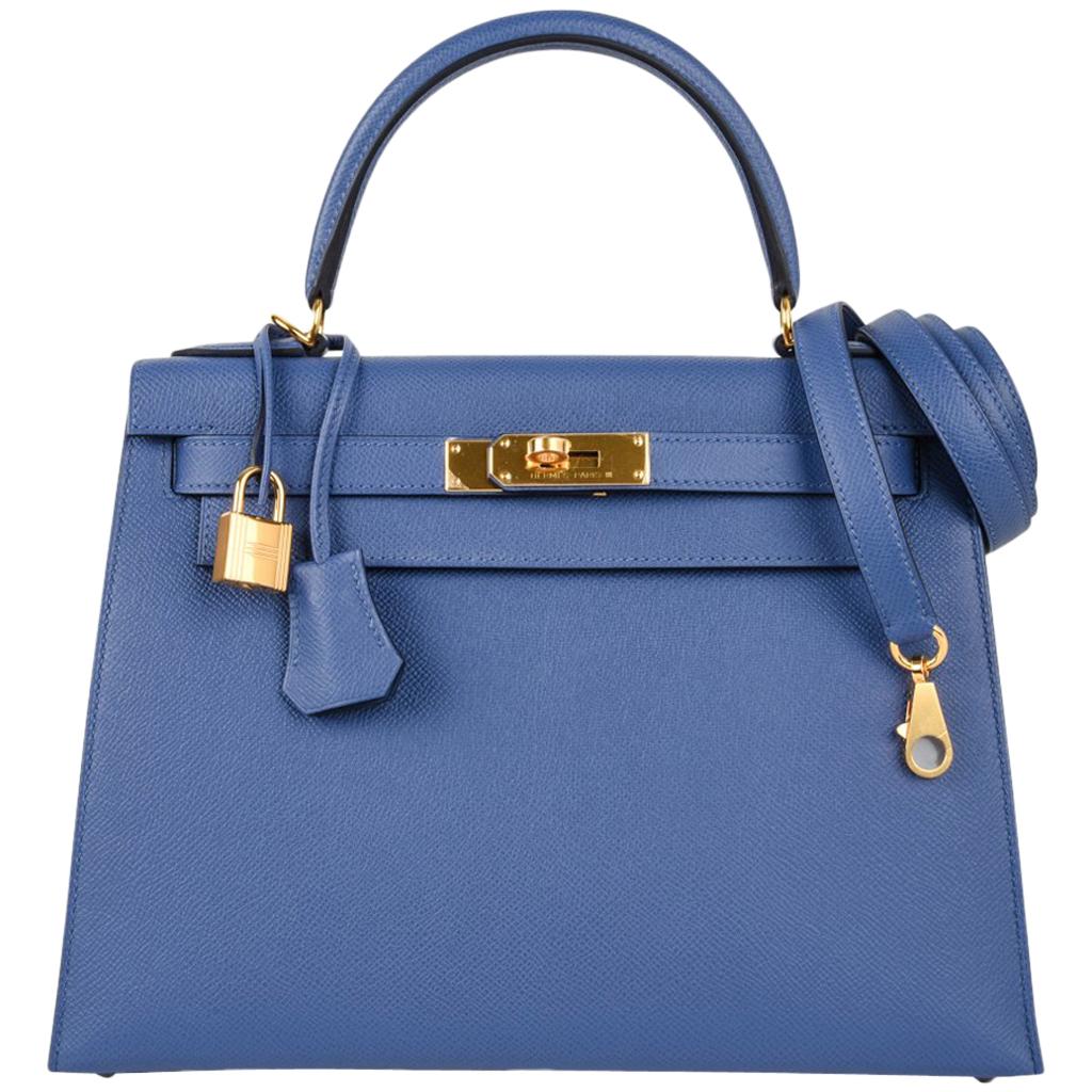 Hermes Kelly 28 Bag Sellier Blue Brighton Epsom Gold Hardware