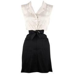 Chanel Vintage Silk Charmeuse Black and White Dress  