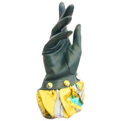 Hermes Handschuhe aus grünem Kalbsleder mit optionaler Seidenschal-Manschettenmanschette