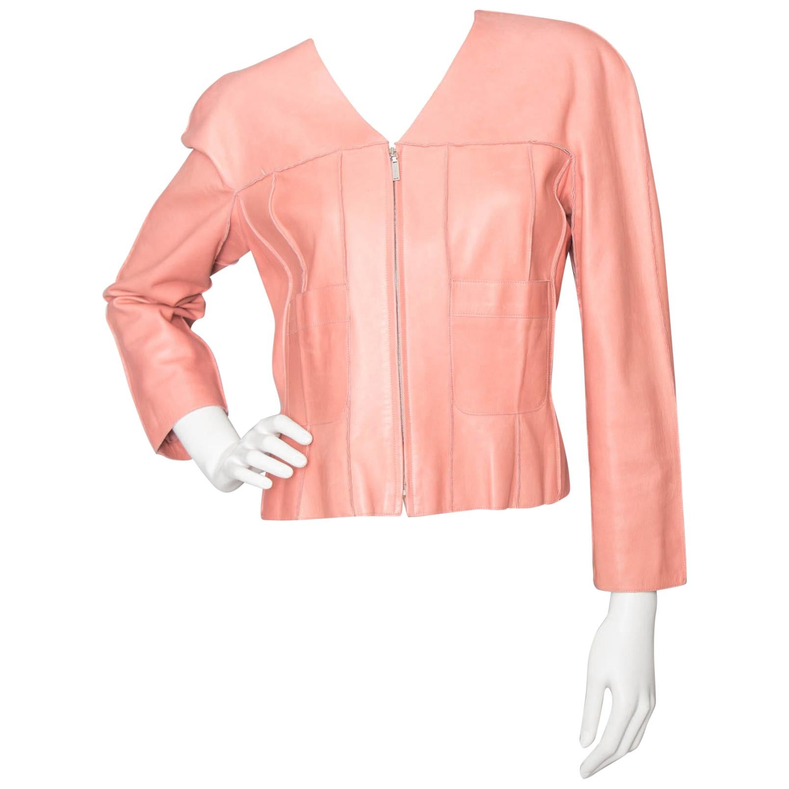 A 1990s Vintage Chanel Pink Leather Jacket 