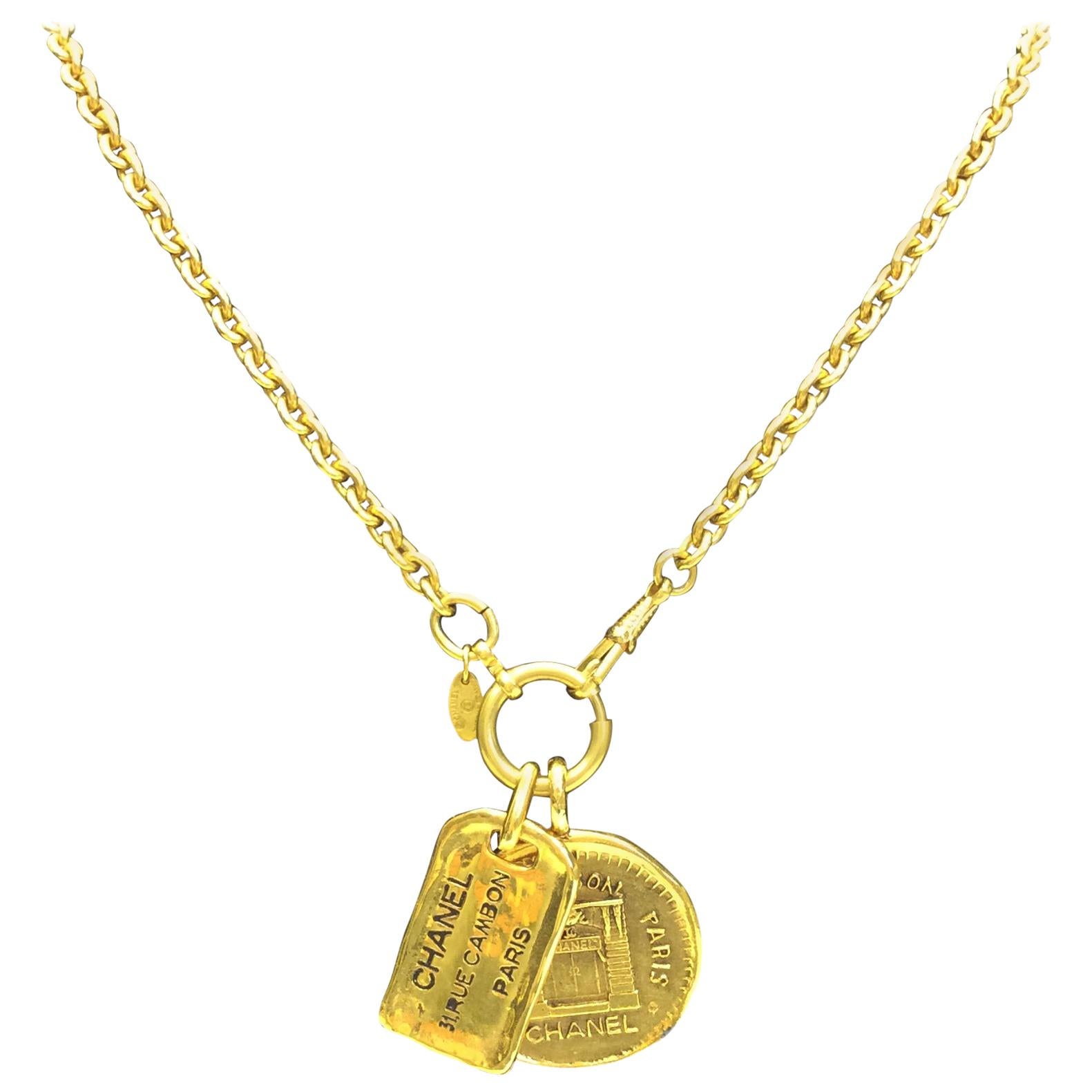 Chanel Vintage Gold Necklace with Two Charms For Sale