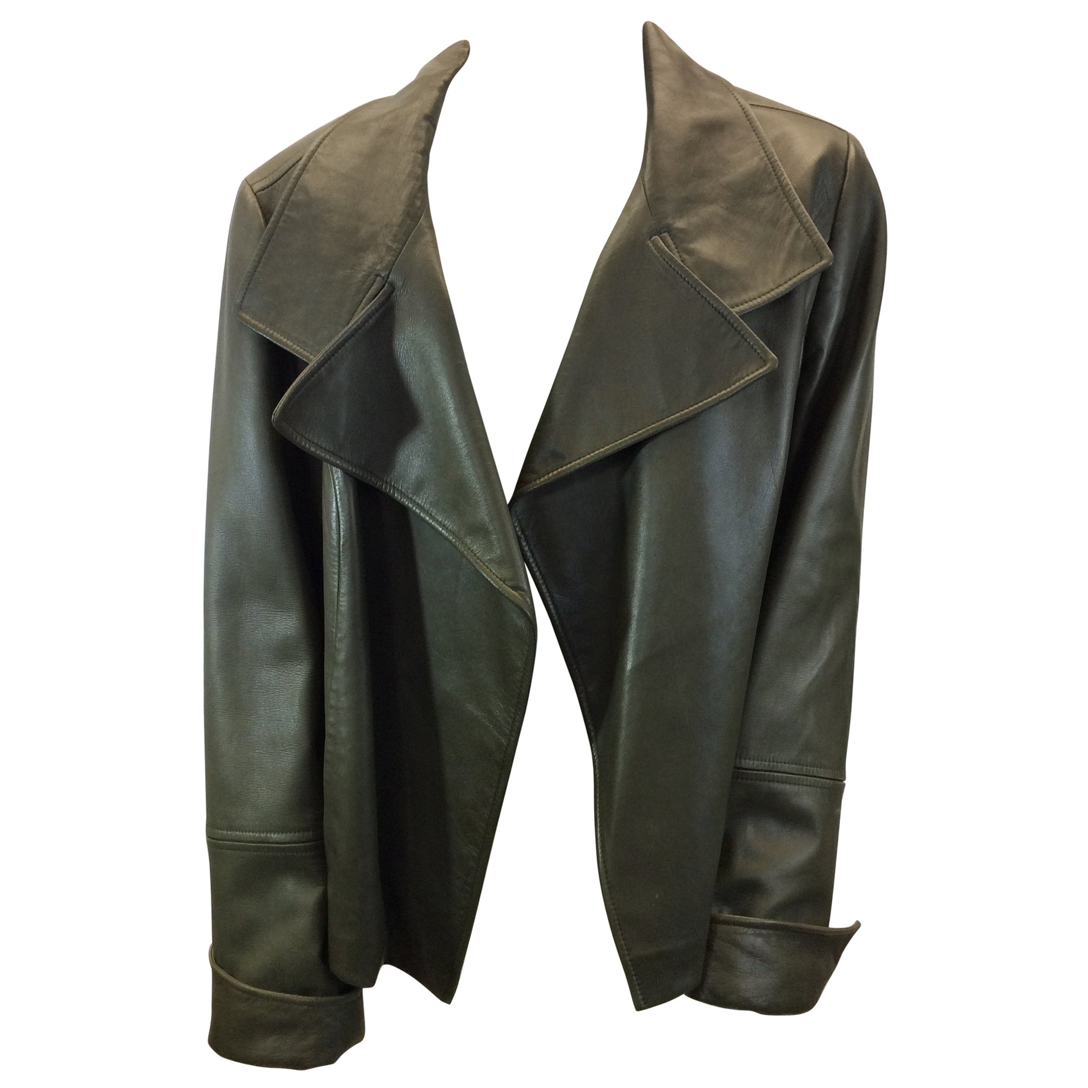 Lafayette 148 Olive Green Leather Jacket For At 1stdibs