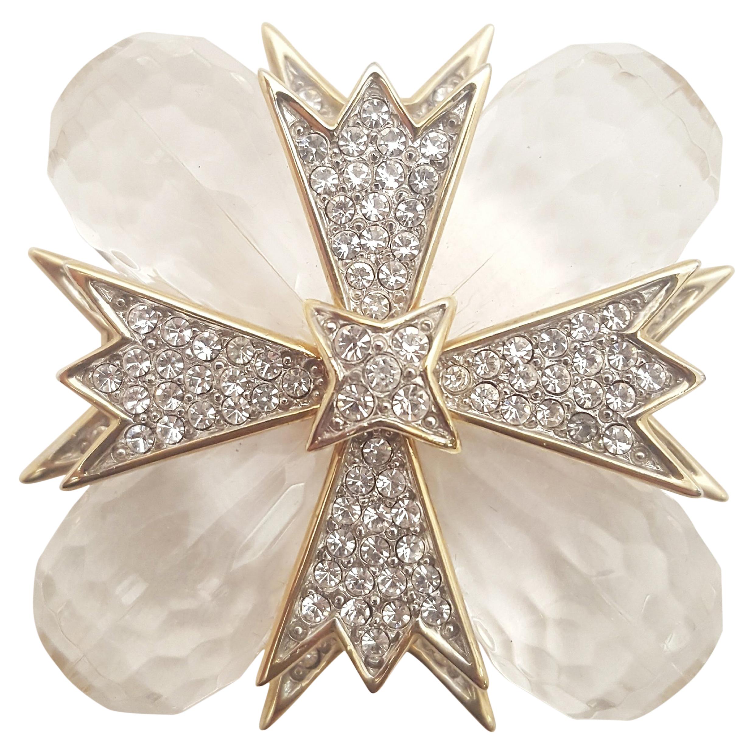 Kenneth Lane Lucite Briolettes Maltese Cross Brooch