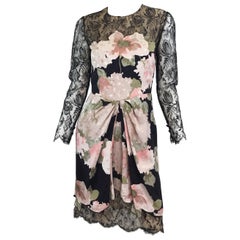 Bill Blass Antique Silk with Lace Dress, 1990s