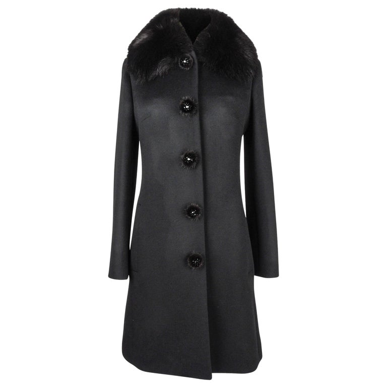 Christian Dior Coat Black Cashmere Mink Collar Mink and Paillette ...