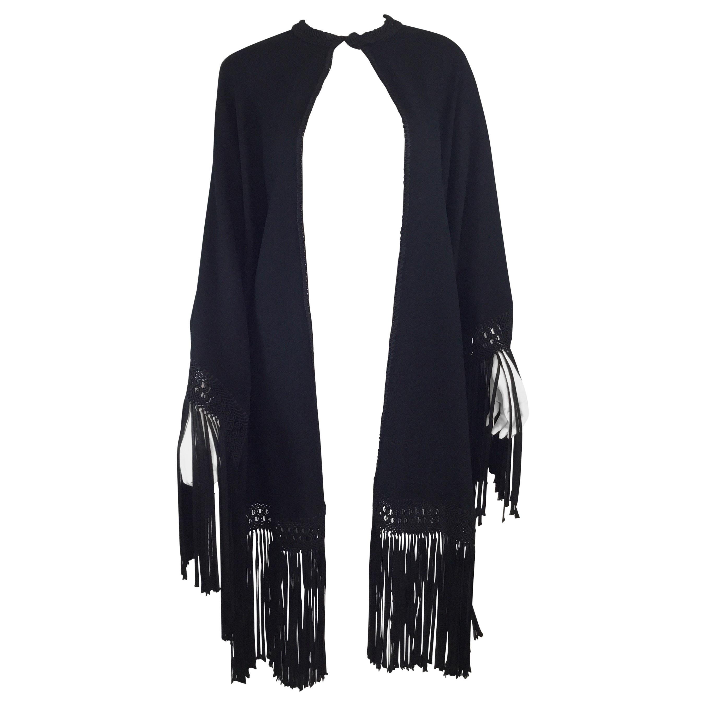 Black Wool and Crepe 1950’s Wrap with Fringe
