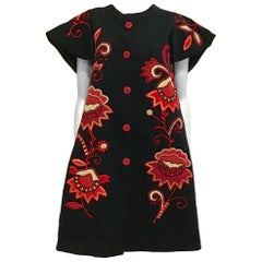 Black and Red Embroidered Coat Dress
