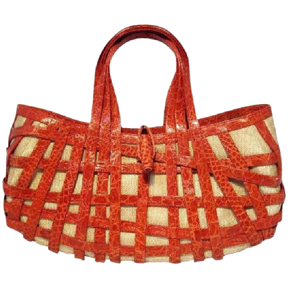 Nancy Gonzalez Red Crocodile Basket Handbag