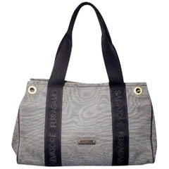 Salvatore Ferragamo Used Nautical Striped Navy Canvas Tote