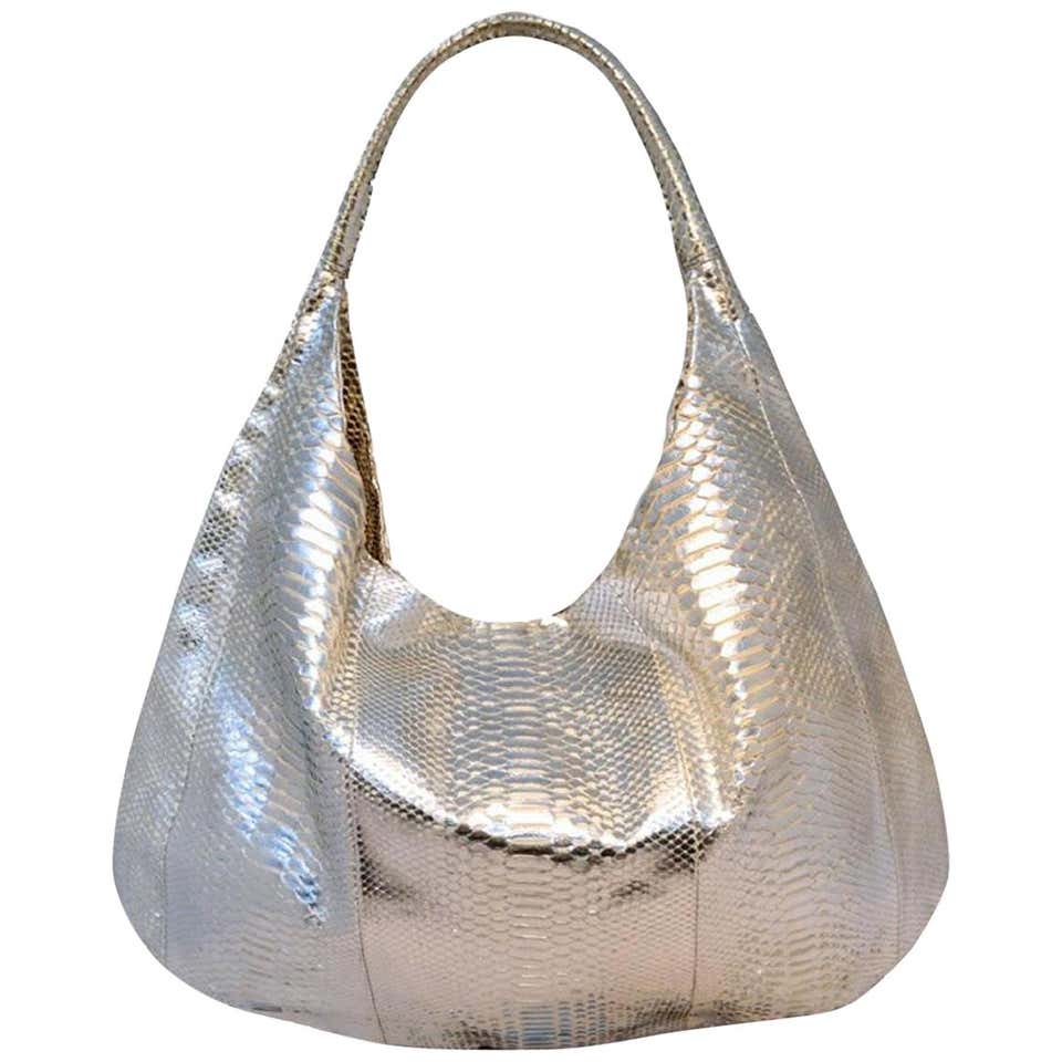 Chloe Silver Leather Satin Snakeskin Buckle Shoulder Bag For Sale at ...