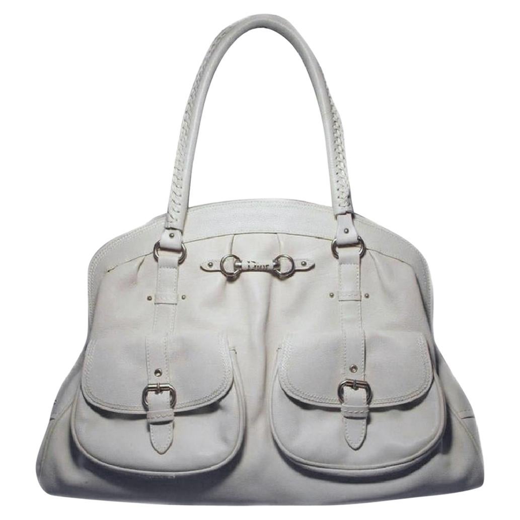 Christian Dior White Leather Shoulder Shopper Bag 