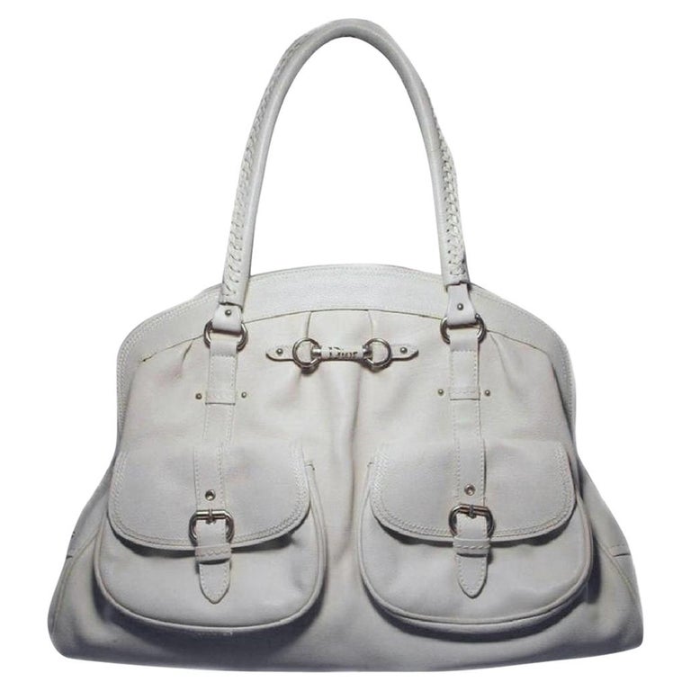 Christian Dior White Leather Shoulder Shopper Bag For Sale at 1stDibs