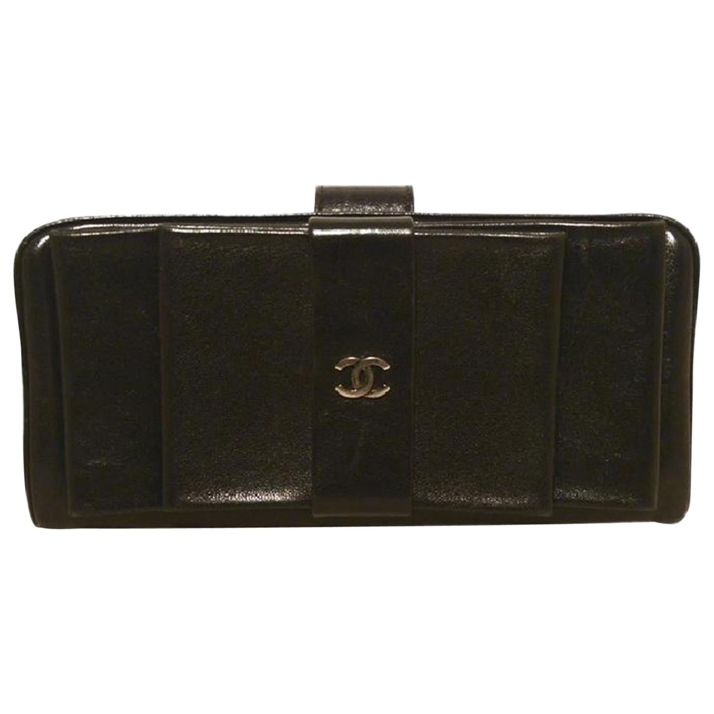 Chanel Black Leather Bow Wallet Clutch