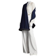 Verheyen London Handwoven Cashmere Shawl in Navy with Mink Trim