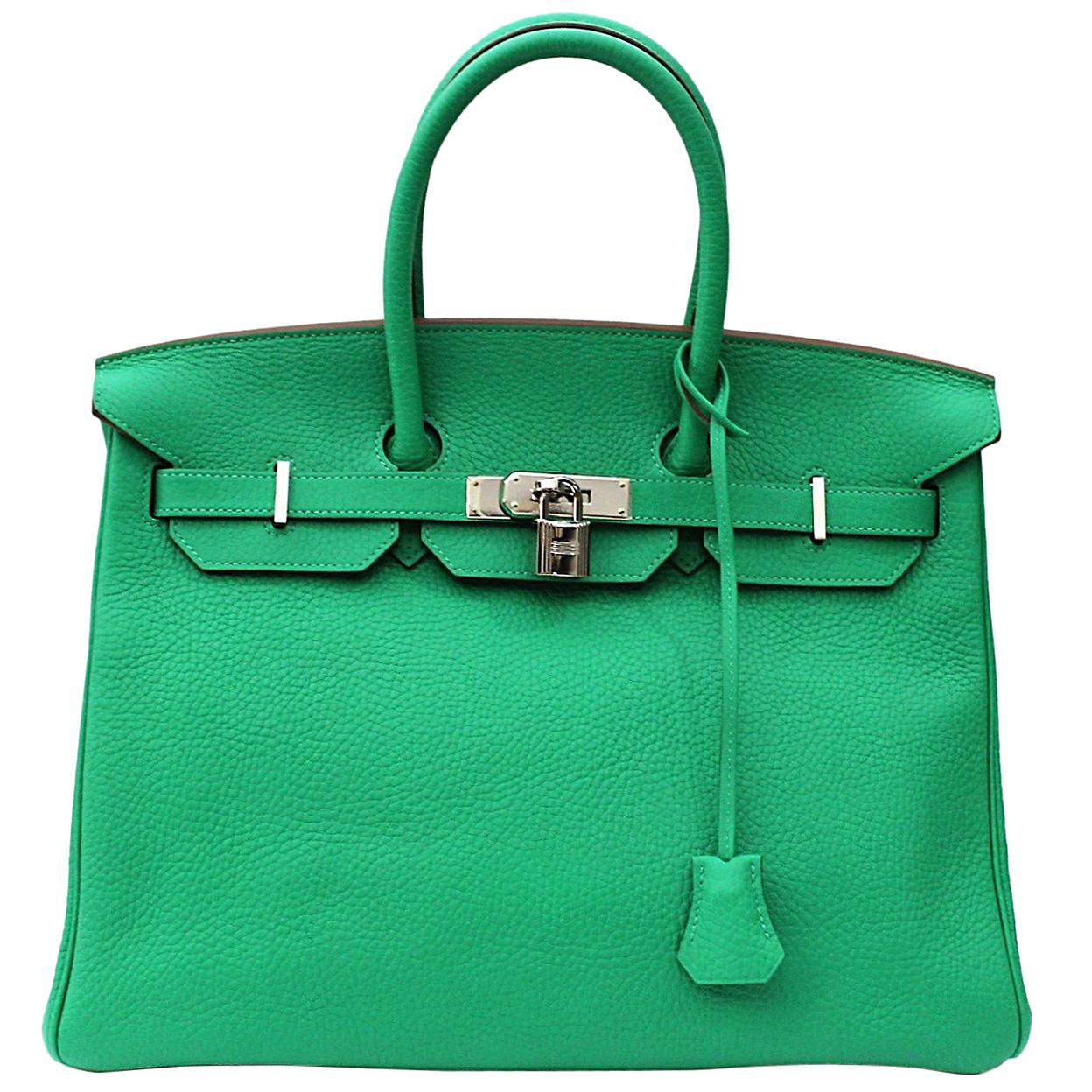 Hermes Mint Green Taurillon Clemence Leather Birkin 35 Bag
