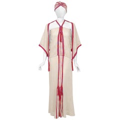 Mary Farrin London Beige Raspberry Hand-Knit Tassel Halter 4 Pc Ensemble, 1970