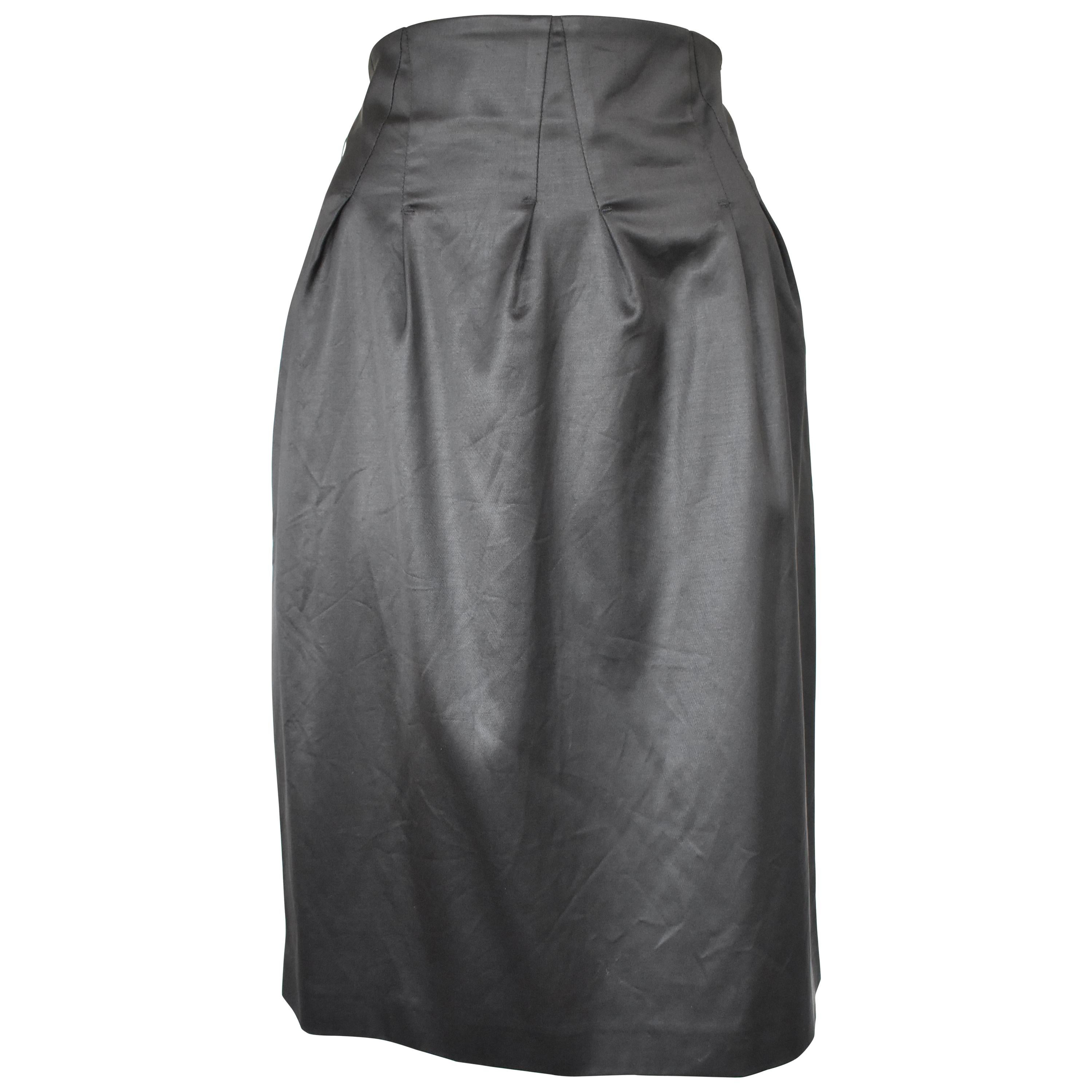 Black Burberry Satin High Waist Skirt For Sale