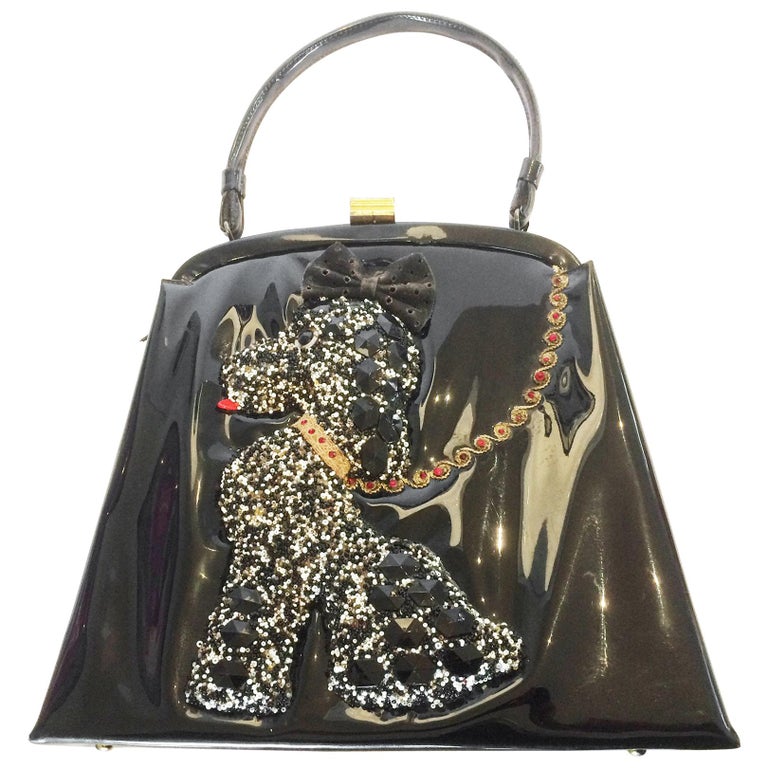 Soure New York Mid Century Patent leather Poodle Dog handbag at 1stDibs