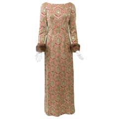 Vintage Kiki Hart Brocade Gown with Mink Cuffs