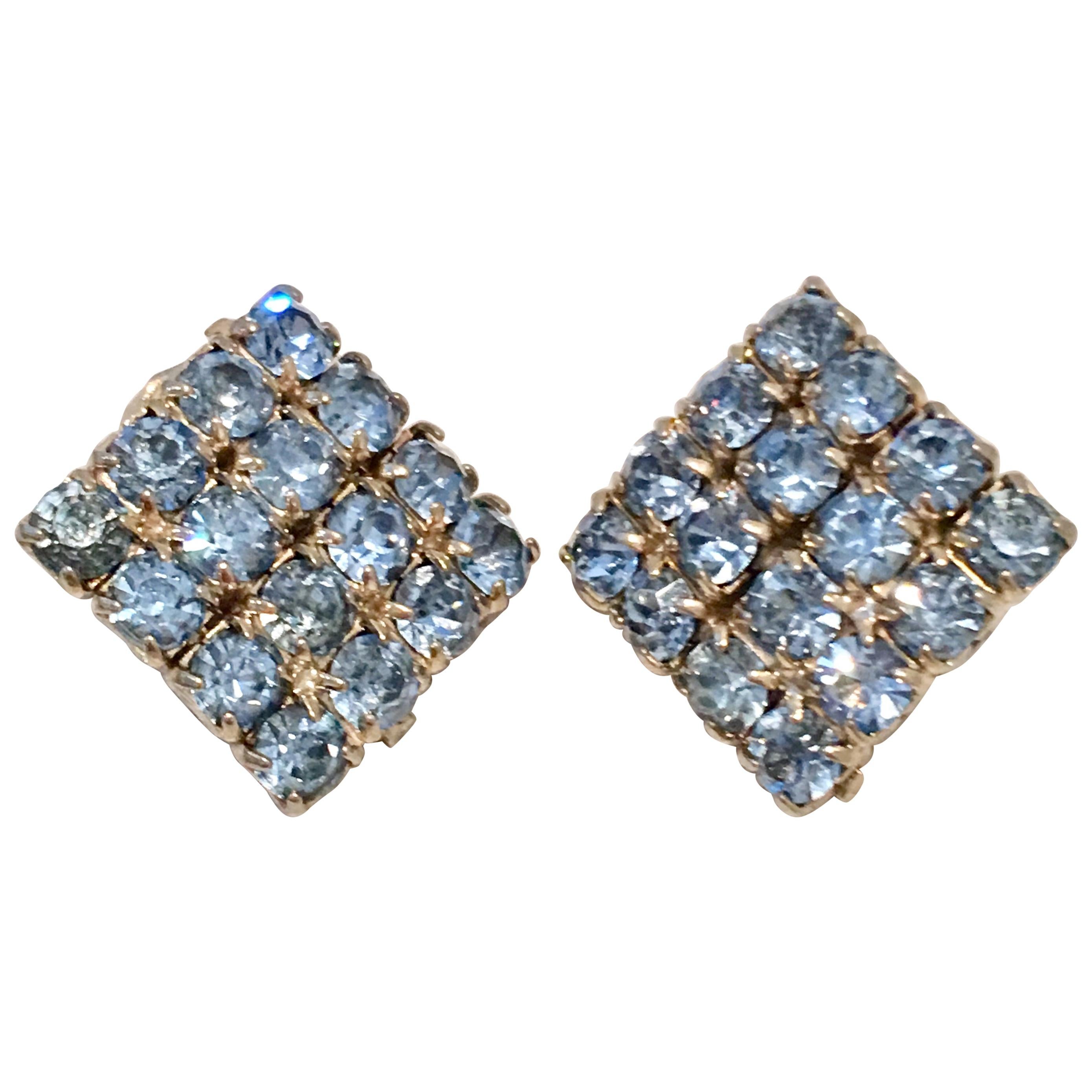 1960'S Gold & Blue Sapphire Swarovski Crystal Earrings