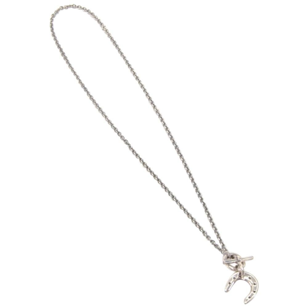 Hermes Silver Lucky Horse Shoe Pendant Necklace For Sale