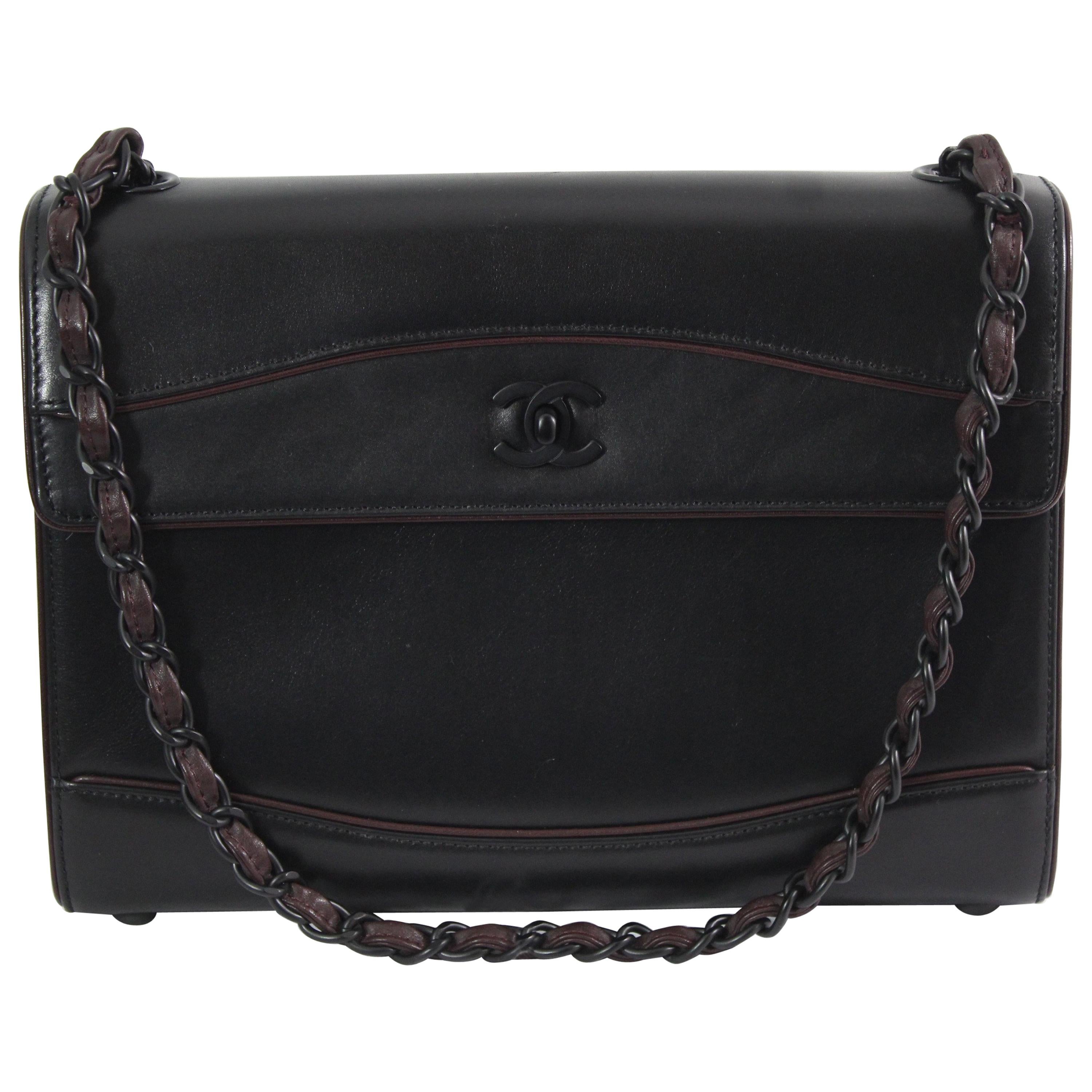 90's Vintage Chanel All Black Shoulder Bag 