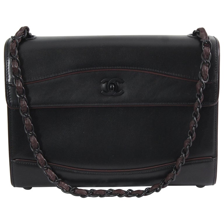 90's Vintage Chanel All Black Shoulder Bag at 1stDibs