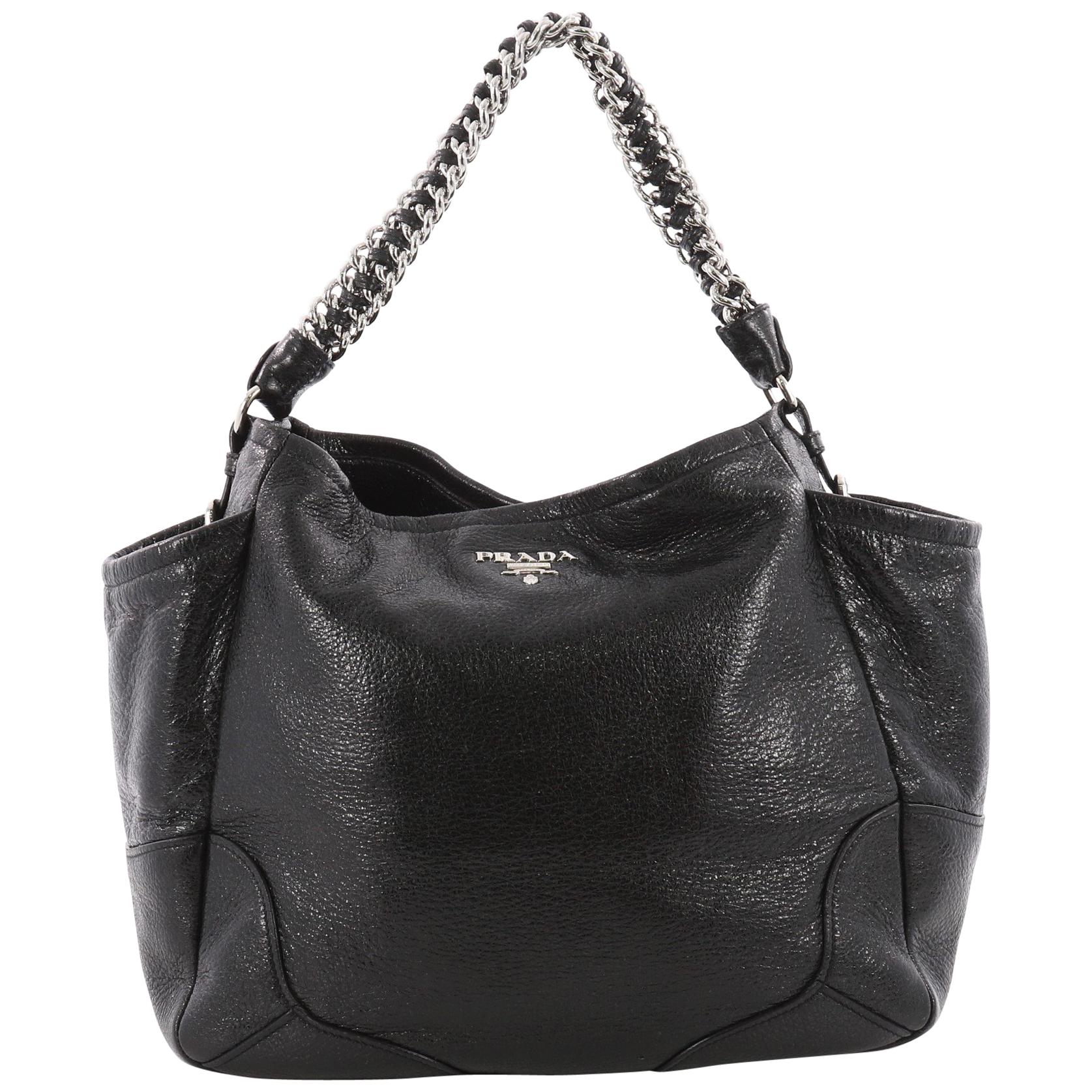 Prada Lux Chain Side Pocket Hobo Cervo Leather Small