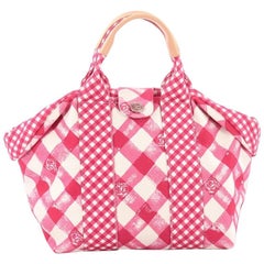 Chanel Top Handle Satchel Gingham Print Canvas Small
