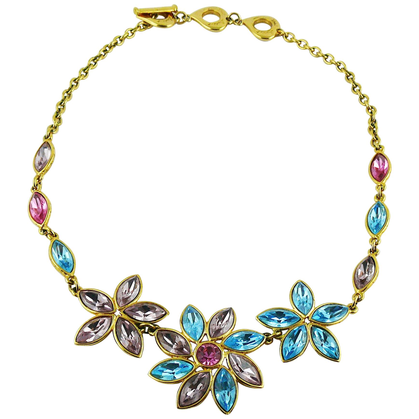 Yves Saint Laurent YSL Vintage Jewelled Floral Necklace For Sale at 1stDibs