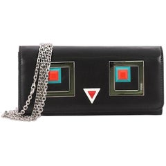 Used Fendi Faces Continental Wallet on Chain Leather