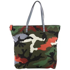 Valentino Rockstud Open Reversible Convertible Tote Camo Nylon Medium