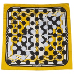 Hermes x Comme des Garcons Gold and Black Silk Polka Dot Quadrige Scarf 